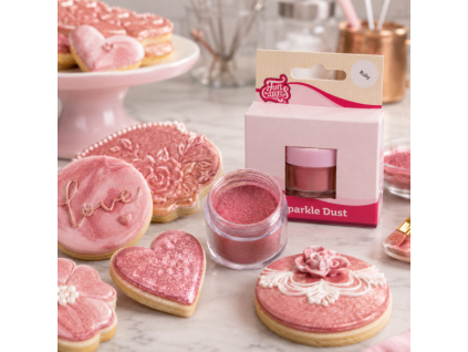 Rubínová třpytivá prachová barva FunCakes