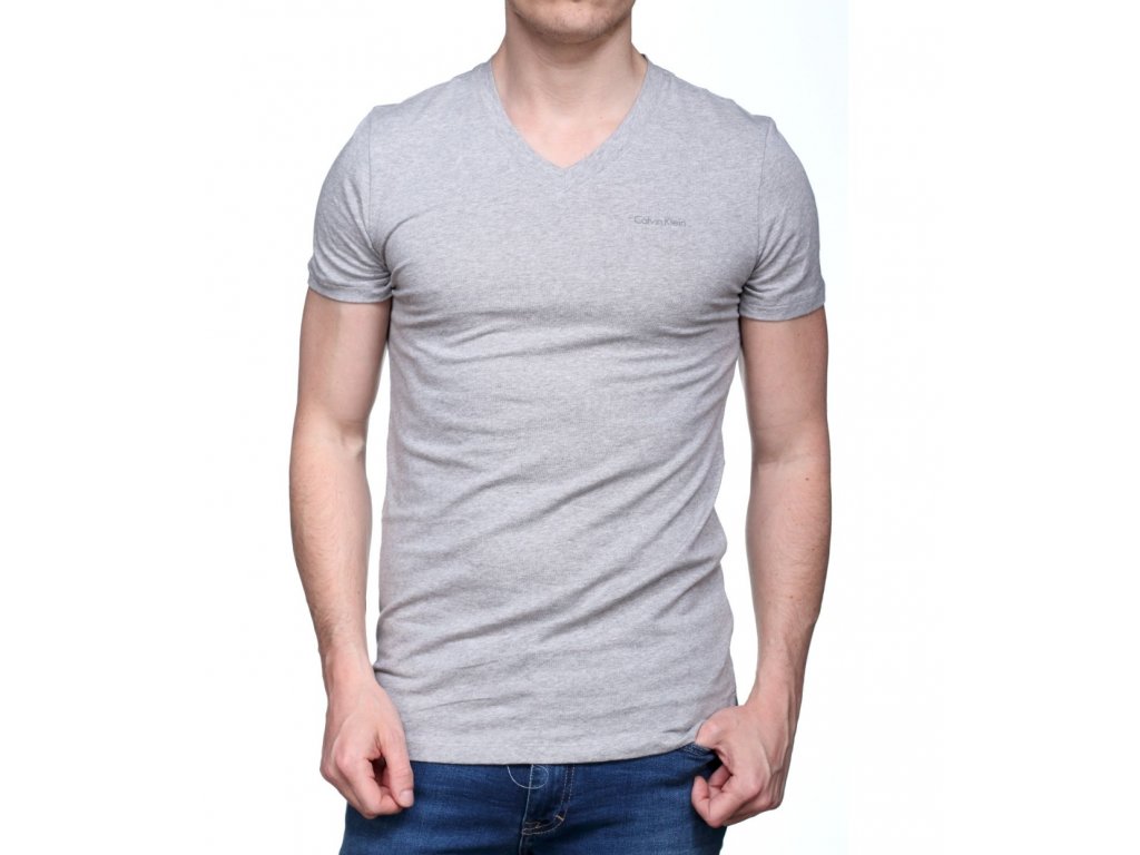 Pánské tričko Calvin Klein s véčkovým výstřihem šedé - neodolatelna.com