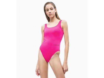 Calvin Klein Dámské plavky v celku růžové KW0KW00730_507  (SCOOP NECK SWIMSUIT - INTENSE POWER)