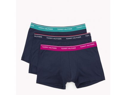 Tommy Hilfiger 3KS BALENÍ Boxerek se středně dlouhou nohavičkou - TMAVĚ MODRÉ S barevnou gumou (TH 3PACK Trunk 1U87903842 063)