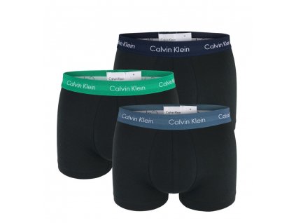 Calvin Klein 3pack trunk - boxerek s krátkou nohavičkou černé s barevnou gumou ( U2664G_VVK cotton stretch )