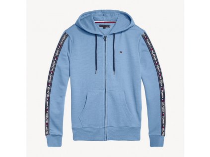 Tommy Hilfiger Pánská mikina na zip s kapucí modrá - TH Hoodie ls hwk UM0UM00708 415 LOGO TAPE HOODY