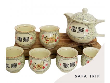 Keramický čajový set vintage s čínskými znaky