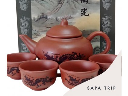Magický keramický čajový set s hnědým s drakem, měnícím barvu pod vlivem horké vody