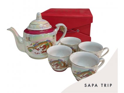 Keramický čajový set s barevným drakem
