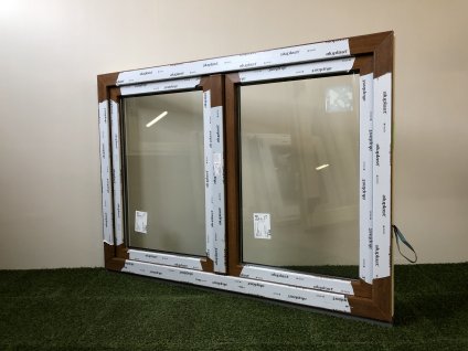 Plastové okno 120x100 (1200x1000mm) Bílá/Zlatý dub (Dvoukřídlé bez sloupku)