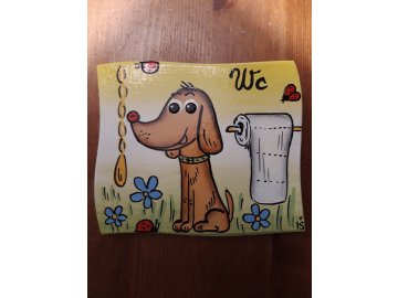 Dřevěná cedulka na dveře - WC - pes