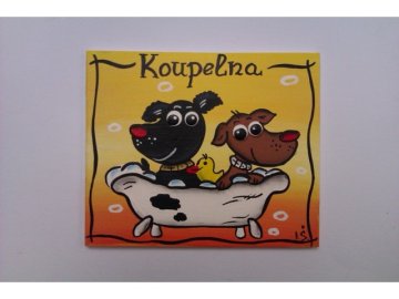 Dřevěná cedulka na dveře - KOUPELNA - psi