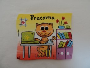 Dřevěná cedulka na dveře - PRACOVNA - kočička