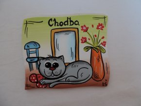 Dřevěná cedulka na dveře - CHODBA - kočička