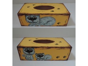Dřevěná krabička na kapesníky - kočky