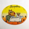 Dřevěná cedulka na dveře - KOUPELNA ovál psi
