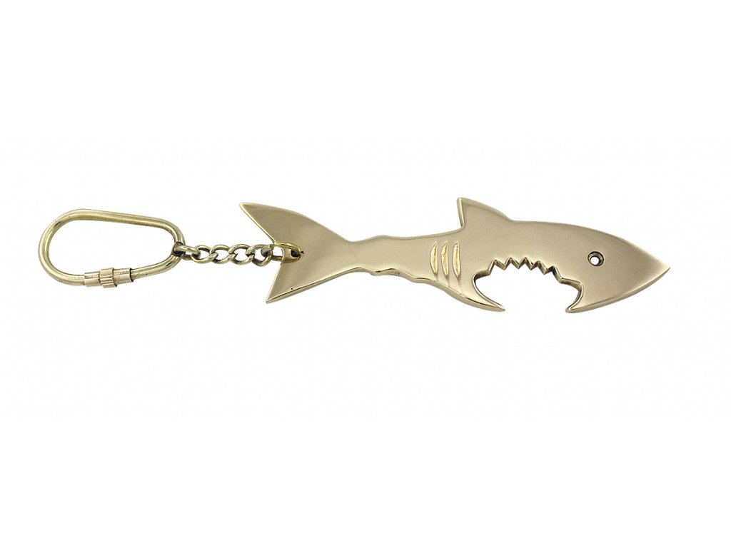 Přívěsek na klíče - otvírák na lahve mosazný - žralok 9358 - eShop Yachtmeni