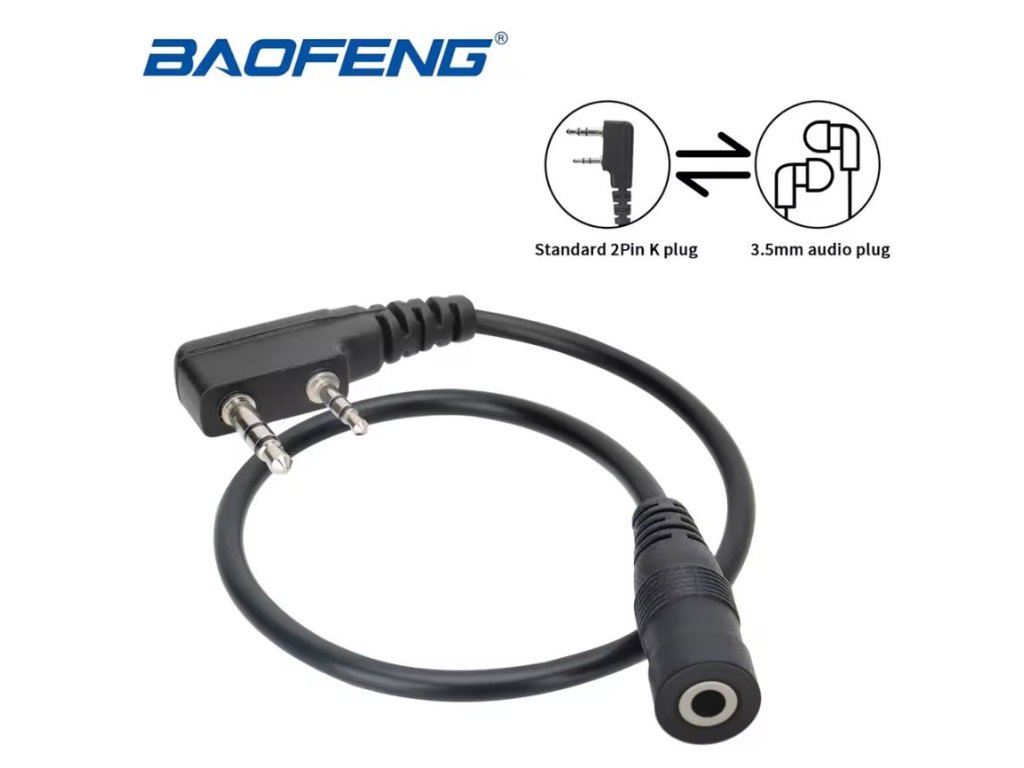 🎧 BAOFENG 2-Pin na 3.5mm Adaptér pro Sluchátka – Kompatibilní s K-type 2-pin konektorem