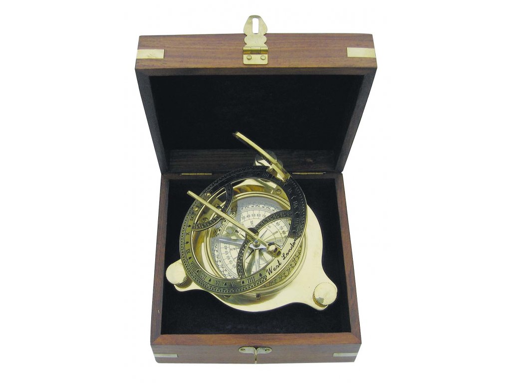 Sluneční hodiny - kompas v dřevěném boxu 11cm
