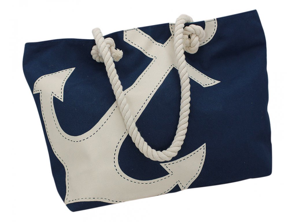 Taška nákupní a plážová námořnická s kotvou modrá 9837 50 cm