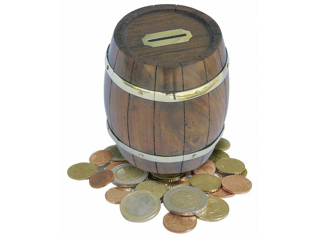 Dřevěná truhla - box kasička - námořnický sud na mince 9006
