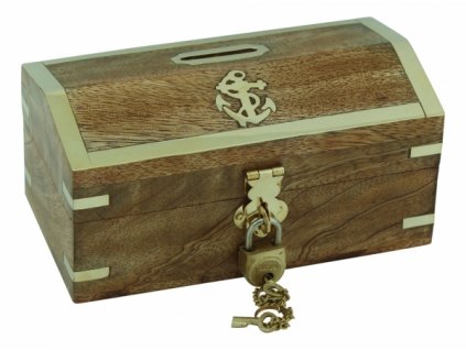 Dřevěná truhla - pokladnička s kotvou 14,5 cm 9547