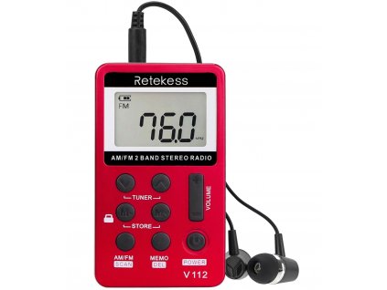 Retekess V112 Mini radio AM/FM s vestavěnou baterií a sluchátky