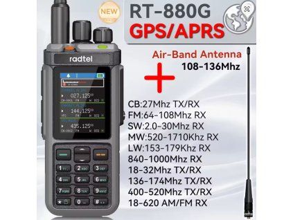 Radtel RT-880G GPS APRS  + Naprogramováno + Radtel AIR 108-136 MHz anténa