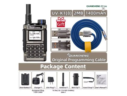 Quansheng UV-K1 (8) mini 1400 mAh  + Naprogramováno + exklusivní programovací USB kabel