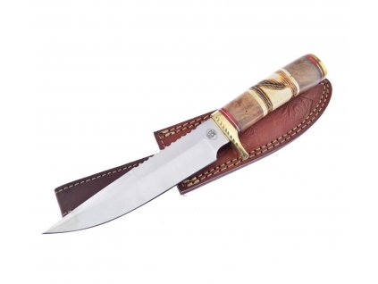 Nůž SPIRIT FEATHER s pouzdrem - indiánský broušený lovecký nůž dřevo / paroh 30 cm