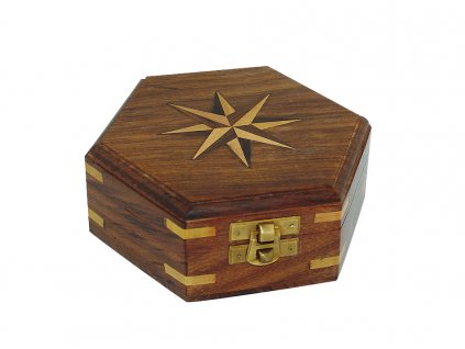 Dřevěná truhla - box s větrnou růžicí 13,5 cm