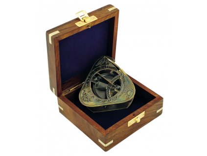 Sluneční hodiny - kompas v dřevěném boxu antik 6,5 cm 8549