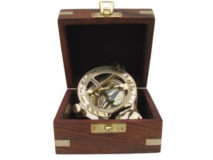 Sluneční hodiny - kompas v dřevěném boxu 7,5cm