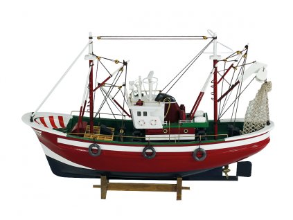 Model červené rybářské lodě 46 cm