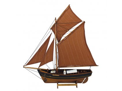 Model rybářského člunu s červenými plachtami 60 cm 5131