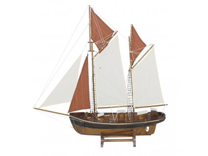 Model rybářského člunu s bílými a červenými plachtami 75 cm