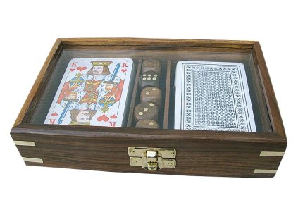 Průhledný dřevěný box na karty a kostky