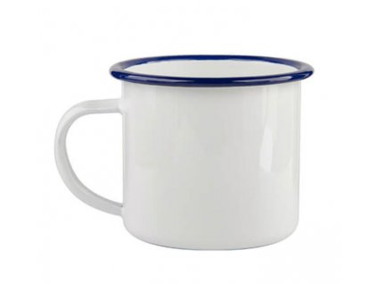 Smaltovaný bílý námořnický hrnek - plecháček 300 ml (s modrým okrajem)