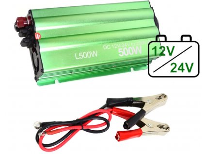 Měnič 12-24V/230V 500W (1000W) +USB 500W