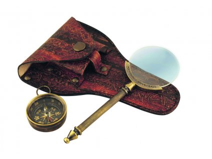 Lupa & kompas v koženém pouzdru 14 cm 8553