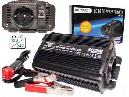 Měnič 12V-24V/230V 400W (800W) + USB