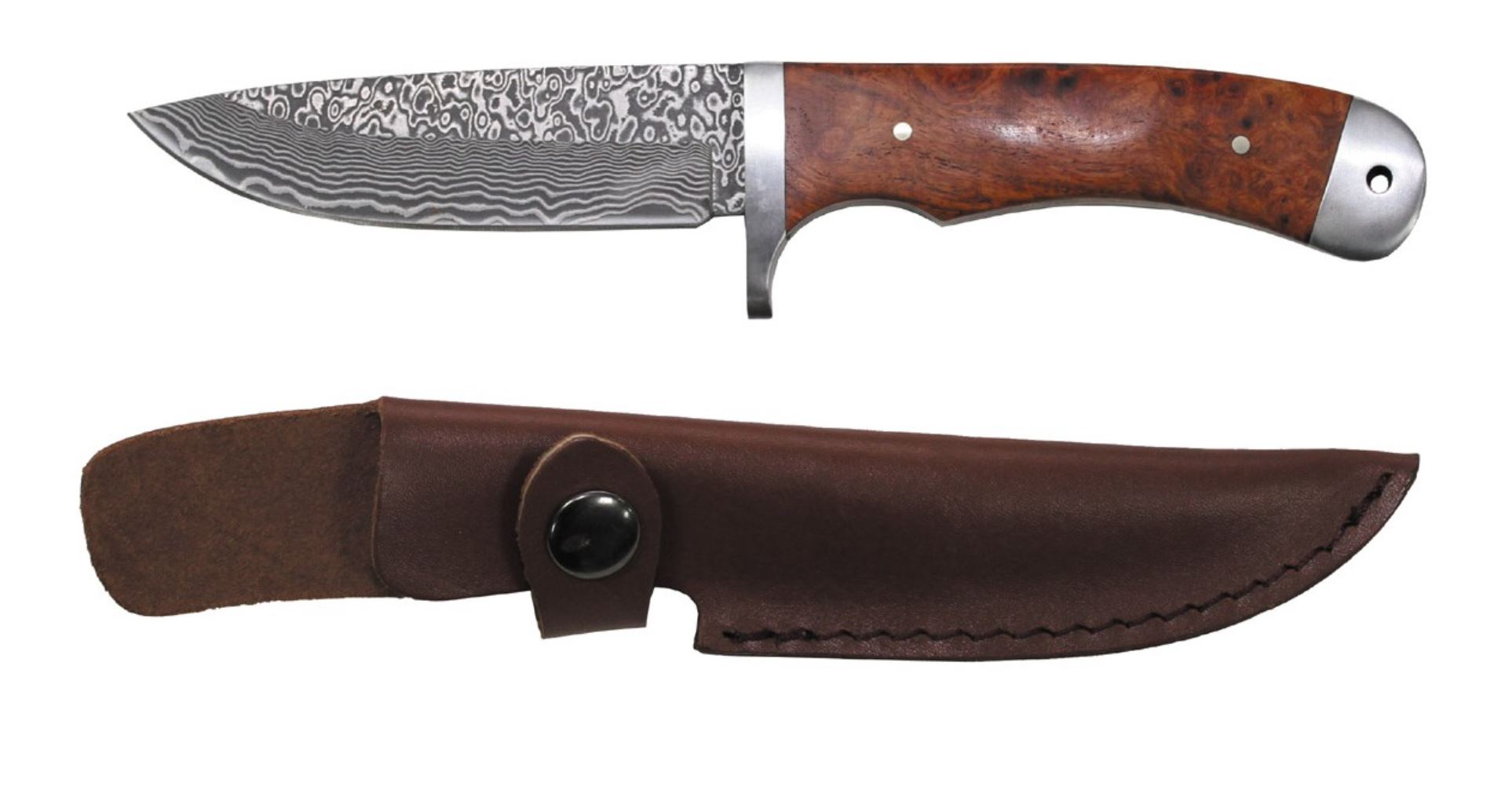 FOX OUTDOOR Nůž "Damašek" dřevěná střenka + kožené pouzdro