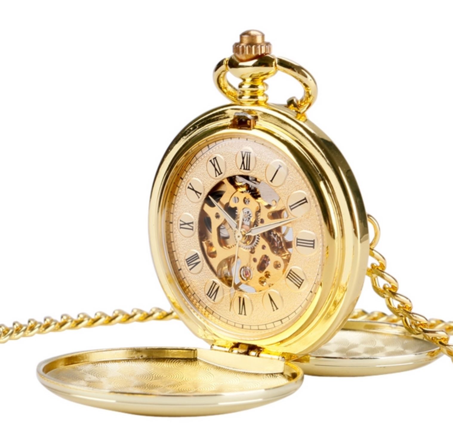Šperky4U Mechanické kapesní hodinky otevírací zlacené - cibule