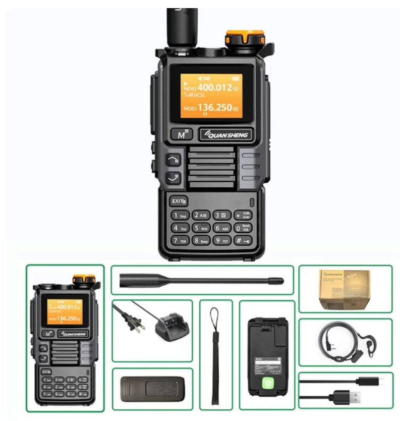 QUANSHENG UV-K5 (99) / UV-K6 dualband VHF/UHF příjem AIR a USB nabíjení Barva: Šedá