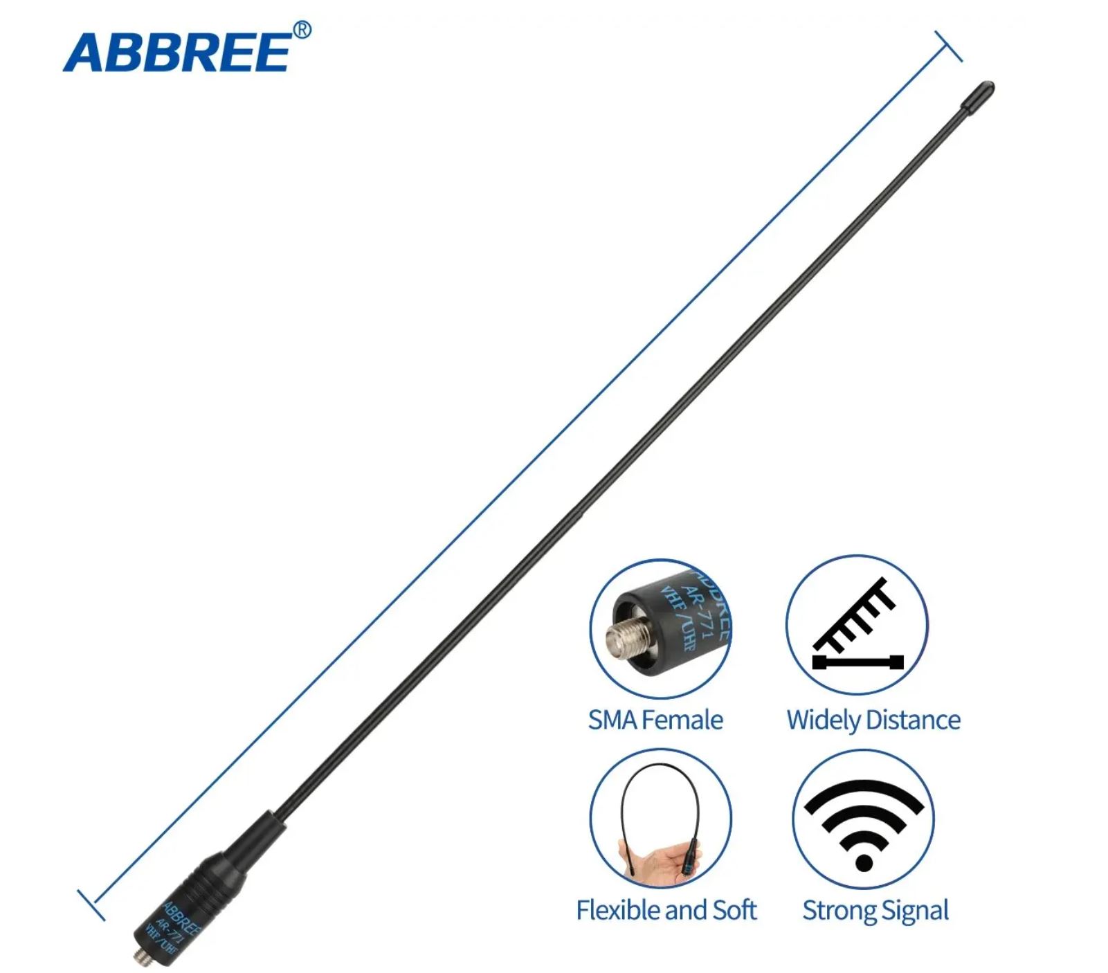 ABBREE AR-771 Dual Band anténa 38 cm SMA-F