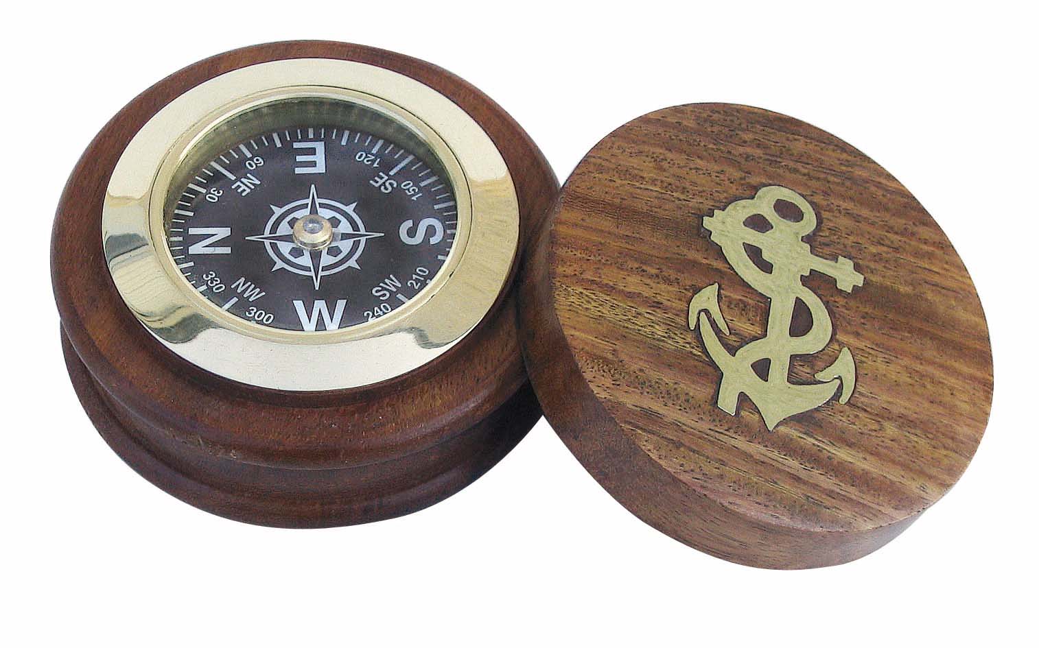 SEA CLUB Kompas průměr 7,5 cm v dřevěné krabičce 9000