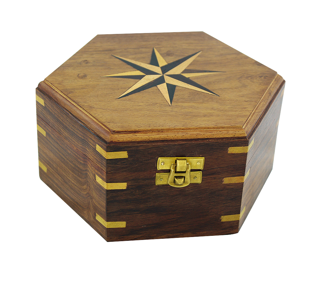 SEA CLUB Dřevěná truhla - box s větrnou růžicí 18,5 cm 9362