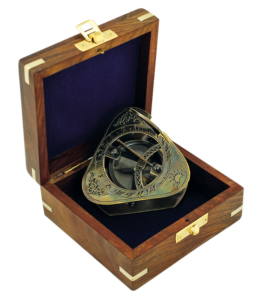 SEA CLUB Sluneční hodiny - kompas v dřevěném boxu antik 6,5 cm 8549