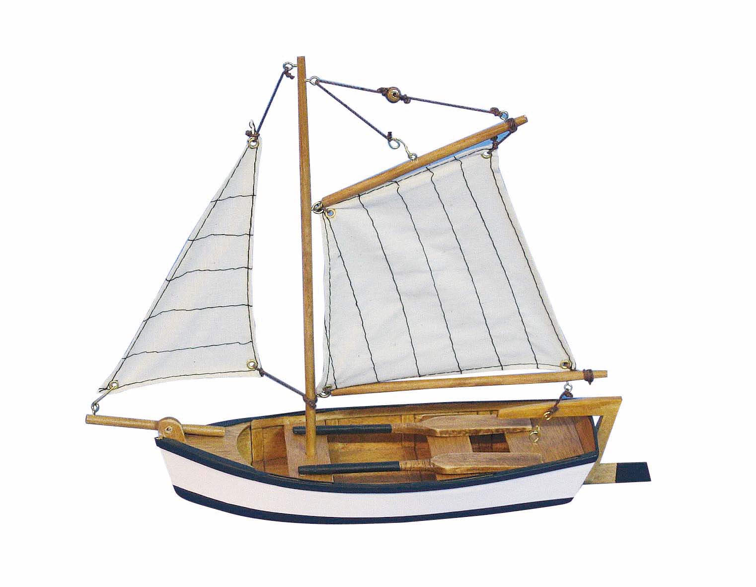 SEA CLUB Model malého rybářského člunu s pruhovanými plachtami 25 cm 5138