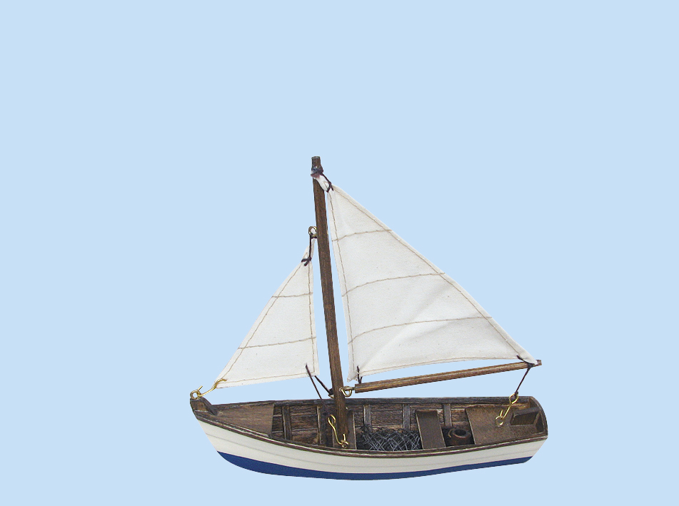 SEA CLUB Model malého rybářského člunu s bílými plachtami 16 cm