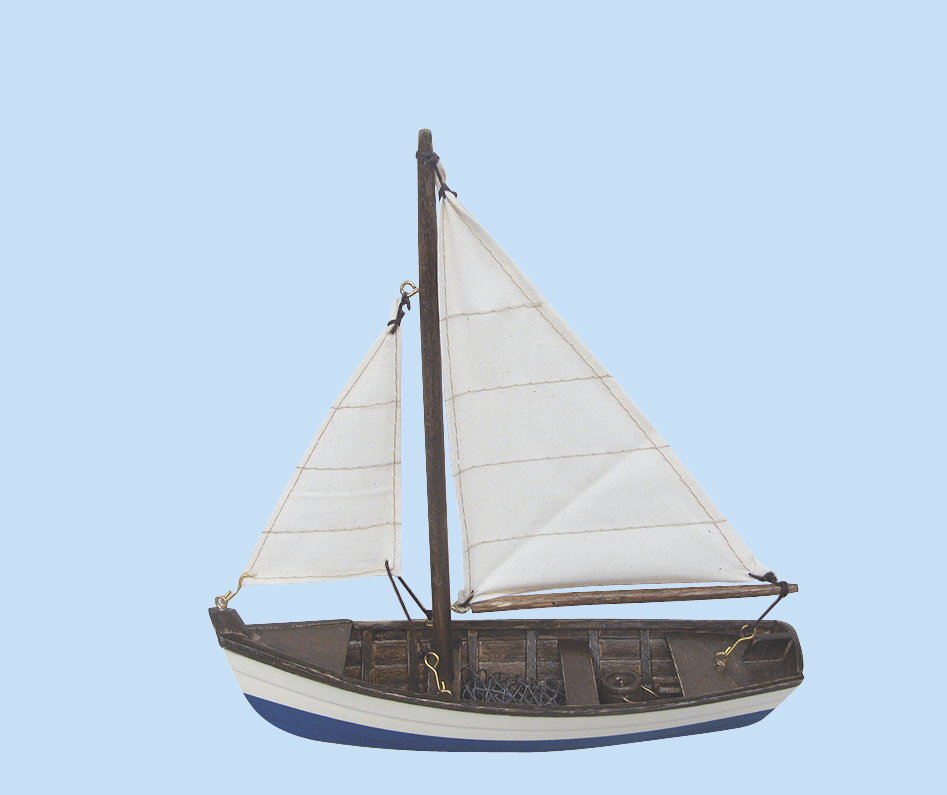 SEA CLUB Model malého rybářského člunu s bílými plachtami 19 cm
