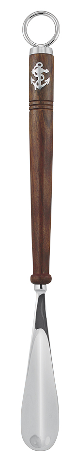 SEA CLUB Lžíce na boty - nazouvák s kotvou stříbrná - poniklovaná mosaz a dřevo 47 cm 8014N