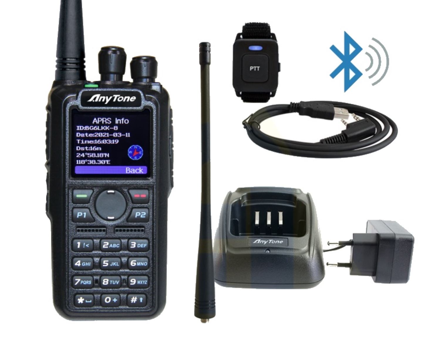 ANYTONE AT-D878UV II PLUS GPS BT APRS receiver USB kabel 3100mAh baterie