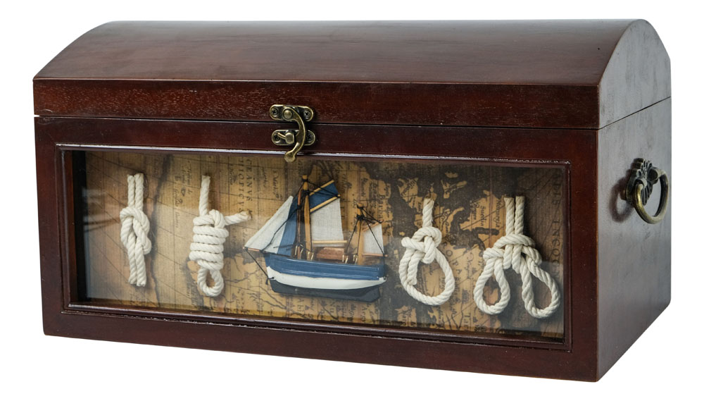 SEA CLUB Dřevěná truhla námořnická - truhla na poklad - box s kotvou 35 cm 5610